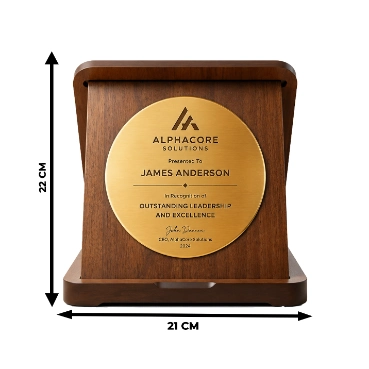 Premium Wooden Crest Award with Golden Metal Plate